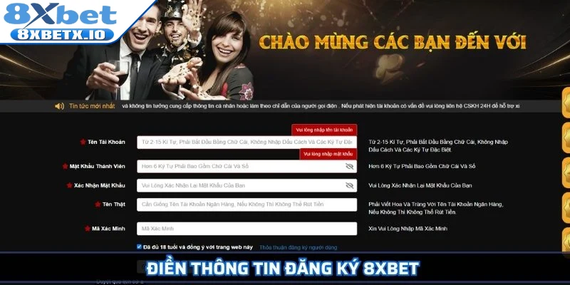 Điền thông tin đăng ký 8Xbet