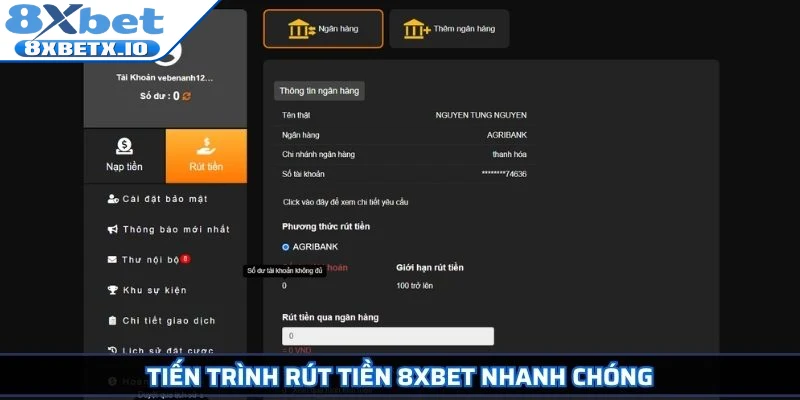 Tiến trình rút tiền 8Xbet nhanh chóng